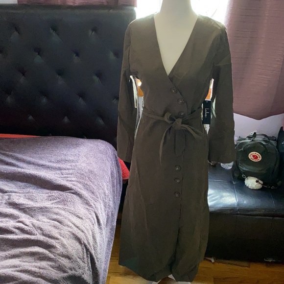 Washed Black Suede Button-Up Midi Dress - Picture 2 of 7